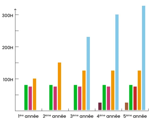 Préparation à l'examen, graphique montrant l'évolution des pratiques sur 5 ans de formation